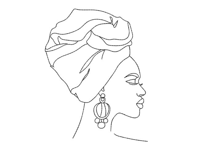 Beautiful African American Woman Embroidery Design, Line Art Embroidery File, 5 sizes Embroidery/Applique DESIGNS Nino Nadaraia 