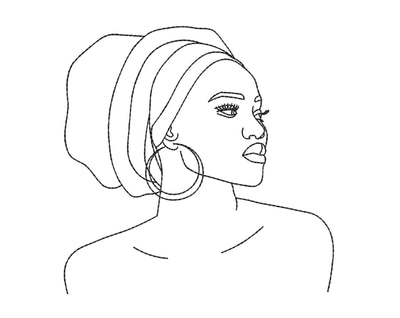 Beautiful African Woman Embroidery Design, Line Art Embroidery Design, 4 sizes Embroidery/Applique DESIGNS Nino Nadaraia 