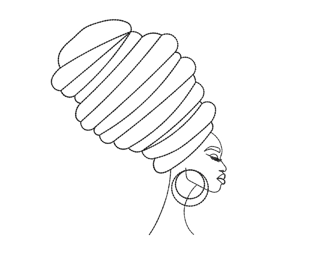 Beautiful African Woman In Traditional Turban Embroidery Design, Line ...