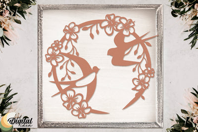 Beautiful bird cut design | Bird with flowers | Bird Nests | Nature | Fly SVG Evgenyia Guschina 