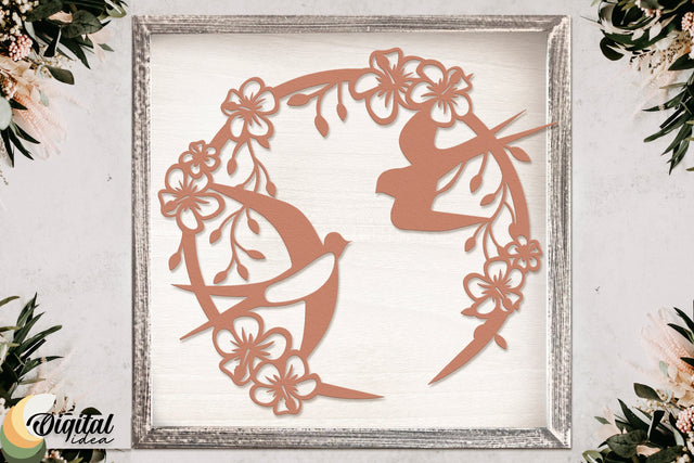 Beautiful bird cut design | Bird with flowers | Bird Nests | Nature | Fly SVG Evgenyia Guschina 