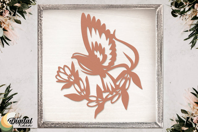 Beautiful bird cut design | Bird with flowers | Bird Nests | Nature | Fly SVG Evgenyia Guschina 