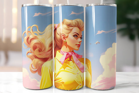 Beautiful Blonde Girl Wearing Pink | Summer Style Tumbler Wrap Sublimation Kseniia designer 