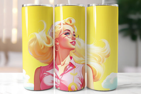 Beautiful Blonde Girl Wearing Pink | Summer Style Tumbler Wrap Sublimation Kseniia designer 