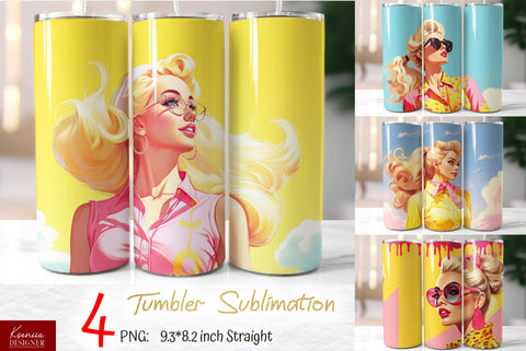 Beautiful Blonde Girl Wearing Pink | Summer Style Tumbler Wrap Sublimation Kseniia designer 