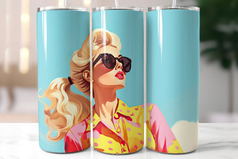 Beautiful Blonde Girl Wearing Pink | Summer Style Tumbler Wrap Sublimation Kseniia designer 