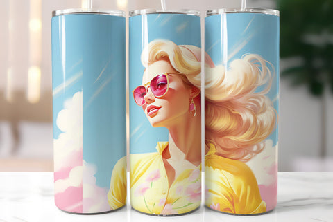 Beautiful Blonde Girl Wearing Pink|Summer Style Tumbler Wrap Sublimation Kseniia designer 