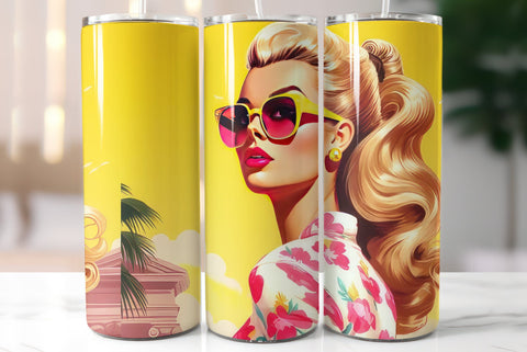 Beautiful Blonde Girl Wearing Pink|Summer Style Tumbler Wrap Sublimation Kseniia designer 