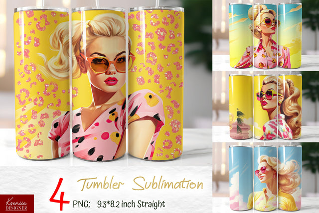 Beautiful Blonde Girl Wearing Pink|Summer Style Tumbler Wrap Sublimation Kseniia designer 