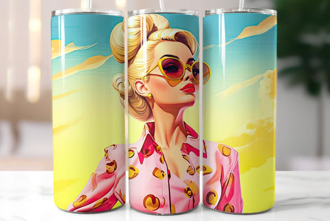 Beautiful Blonde Girl Wearing Pink|Summer Style Tumbler Wrap Sublimation Kseniia designer 