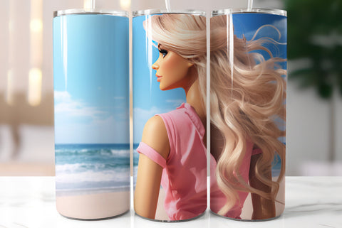 Beautiful Blonde Girl Wearing Sunglasses. Summer Style Tumbler Wrap Sublimation Kseniia designer 