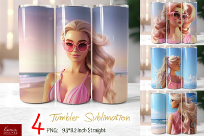 Beautiful Blonde Girl Wearing Sunglasses. Summer Style Tumbler Wrap Sublimation Kseniia designer 