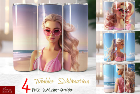 Beautiful Blonde Girl Wearing Sunglasses. Summer Style Tumbler Wrap Sublimation Kseniia designer 