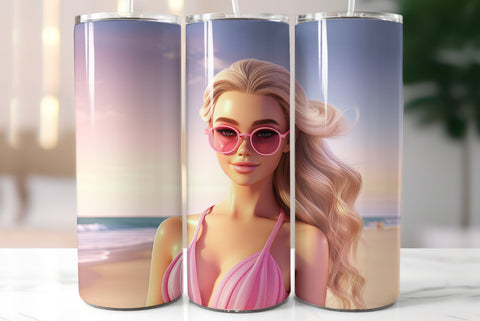 Beautiful Blonde Girl Wearing Sunglasses. Summer Style Tumbler Wrap Sublimation Kseniia designer 