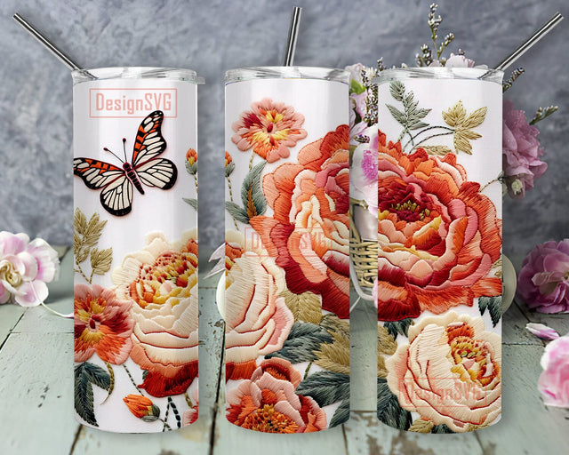Beautiful Boho Butterflies With Peonies 20oz Skinny Tumbler Png, Butterflies With Peonies Tumbler, Butterfly Peonies Tumbler, Digital Download Sublimation DesignSVG 