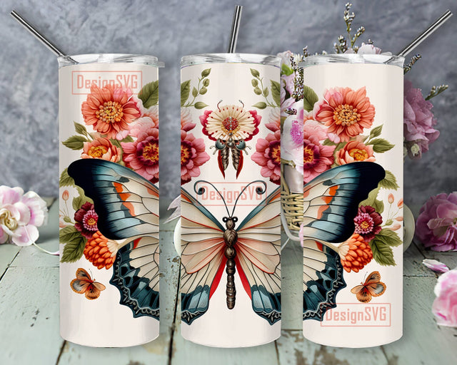 Beautiful Boho Butterflies With Peonies 20oz Skinny Tumbler Png, Butterflies With Peonies Tumbler, Butterfly Peonies Tumbler, Peonies Flowers Digital Download Sublimation DesignSVG 