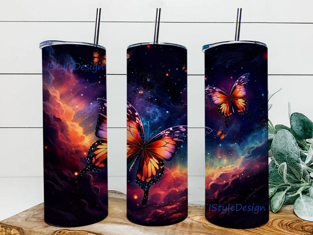 Beautiful Colorful Butterflies 20oz Skinny Tumbler Png, Colorful Butterfly Tumbler, Colorful Galaxy Butterfly Best Png, Stained Glass Colorful Tumbler Png Sublimation iStyleDesign 