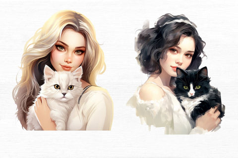 Beautiful Girl with Her Cat Clipart Sublimation Regulrcrative 