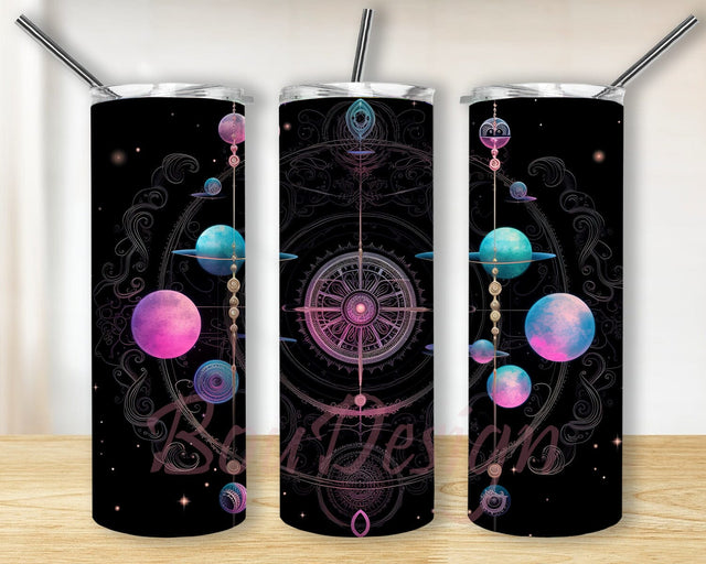 Beautiful Image Of Celestial Clements With Pink Purple And Turquoises 20oz Skinny Tumbler Png, Celestial Clements Tumbler, Seamless Design, Moon Tumbler Wrap Sublimation BouDesign 