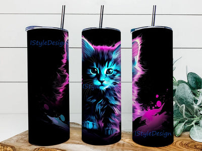 Beautiful Kitten In Purple Turquoise And Pink 20oz Skinny Tumbler Png, Turquoise And Pink Cat Tumbler, Cute Cat Png, Cute Rainbow Kittens Cat Watercolor Png Sublimation iStyleDesign 