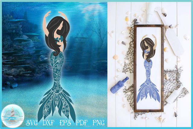 Beautiful Mermaid Ballerina Ballet Mandala Zentangle SVG SVG Harbor Grace Designs 