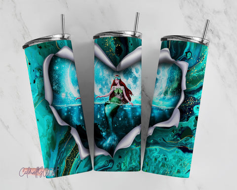 Beautiful Mermaid Tumbler Png,Glitter Mermaid 20 oz Skinny Tumbler,Mermaid Tumbler Sublimation Wrap Sublimation CaldwellArt 