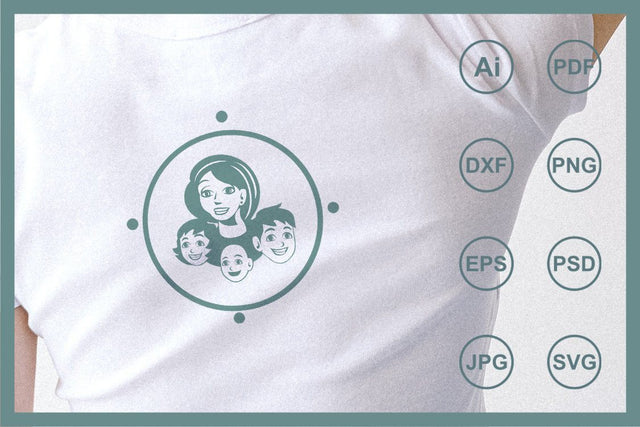 Beautiful mom with her kids design illustration SVG Leamsign Studio 