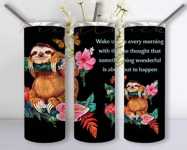 Beautiful Sloth Tumbler 20oz Skinny Tumbler, Sloth Tumbler Wrap, Sloth Coffee PNG, 20 oz Skinny Tumbler Design Sublimation, Instant Download Sublimation PixelChick 
