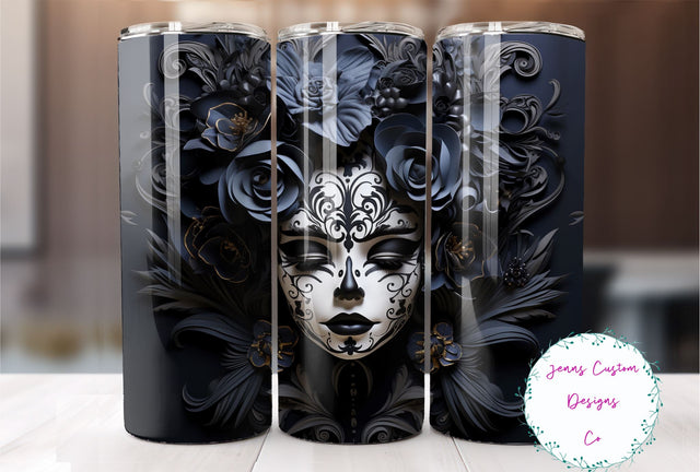 Beautiful Sugar Skull, La Catrina, Dia De Los Muertos, Halloween 20 oz Skinny Tumbler Sublimation Design Digital Download PNG Instant DIGITAL ONLY, Straight tumbler wrap. Sublimation Jenn Driscoll 