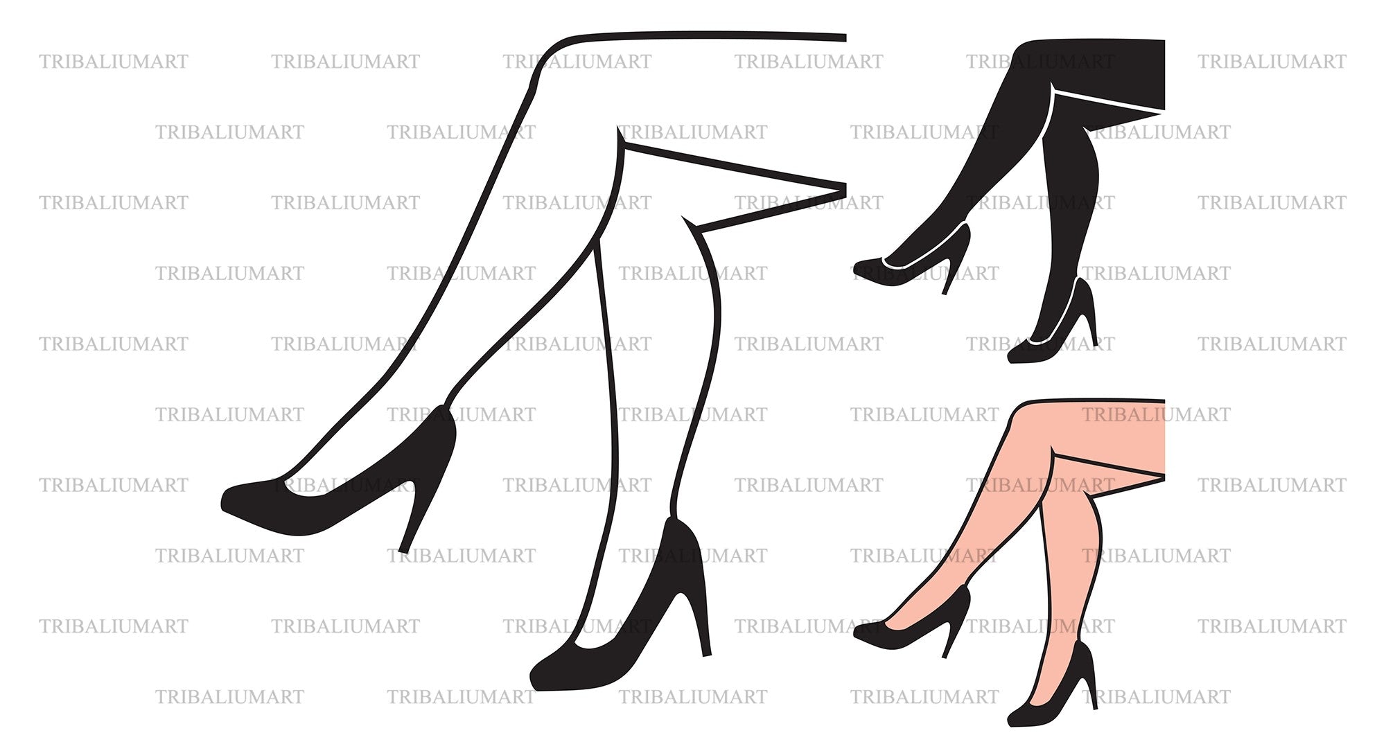 Beautiful woman crossed legs with high heels shoes. Cut files for Cricut.  Clip Art silhouette (eps, svg, pdf, png, dxf, jpeg). - So Fontsy