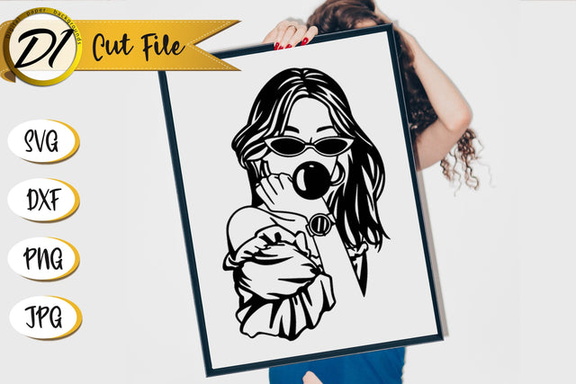 Beautiful Woman Drawing SVG Line Art. Woman&Bubblegum. SVG Evgenyia Guschina 