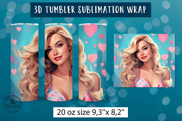 Beautiful woman drawing tumbler wrap | Barbie png Sublimation Olga Boat Design 