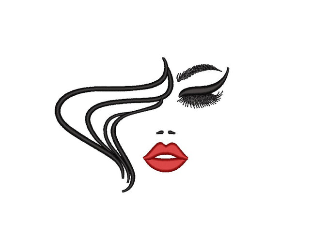 Beautiful woman face embroidery design, Woman with red lips embroidery design, Hairstyle embroidery design, 4 sizes Embroidery/Applique DESIGNS Nino Nadaraia 