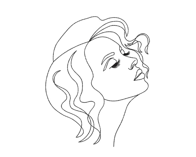 Beautiful Young Woman Machine Embroidery Design, Line Art Embroidery, 5 sizes Embroidery/Applique DESIGNS Nino Nadaraia 