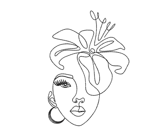Beautiful Young Woman With Lily Machine Embroidery design, One Line Art Embroidery Design, 4 sizes, Instant Download Embroidery/Applique DESIGNS Nino Nadaraia 