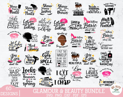 Beauty and Glamour bundle svg,makeup quote bundle,afro woman SVG Redearth and gumtrees 