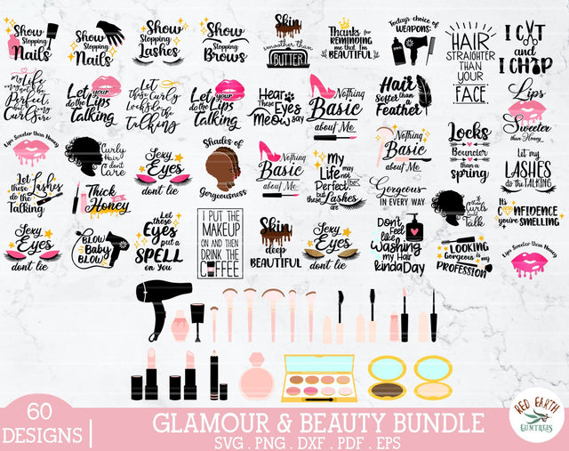 Beauty and Glamour bundle svg,makeup quote bundle,afro woman SVG Redearth and gumtrees 