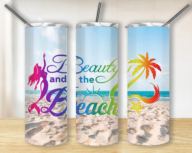 Beauty And The Beach Tumbler Design, Beach Tumbler Wrap, Summer Beach Tumbler Png, Beach Sublimation Design, Digital Download Sublimation BouDesign 