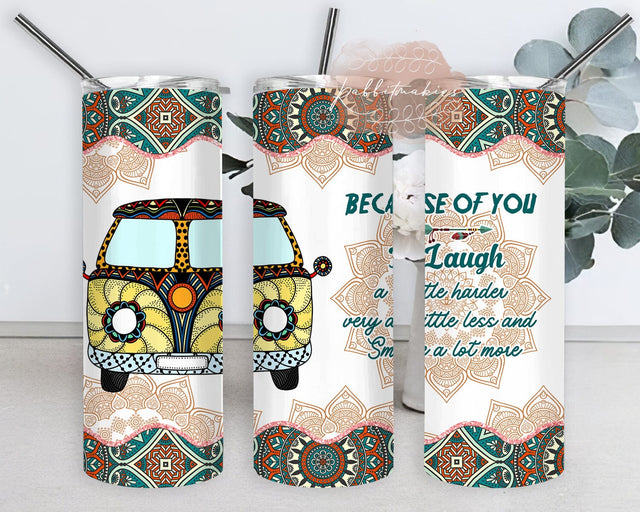 Because Of You Tumbler Png, Hippie Van 20oz Skinny Tumbler, Mandala Tumbler Wrap, Boho Tumbler Design, Digital Download Sublimation Rabbitmakies 