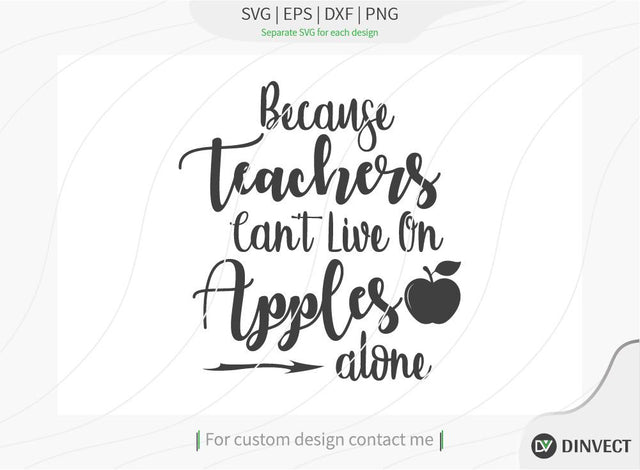 Because Teachers Can’t Live On Apples Alone SVG Cut File, T-shirt Design, T-shirt Design, Quote Design, Typography, Cricut, Design Space, Craft File, Cut File, Silhouette Studio SVG Dinvect 
