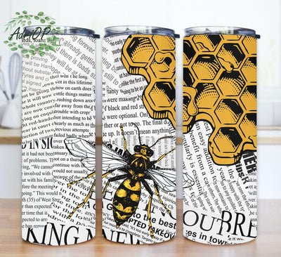 Bee 20oz Tumbler Png, Honeycombs Tumbler Design, Bee Newpapers Tumbler Wrap, Bee Happy Design Png, Bee Lover Gift, Instant Download Sublimation AdriOP 