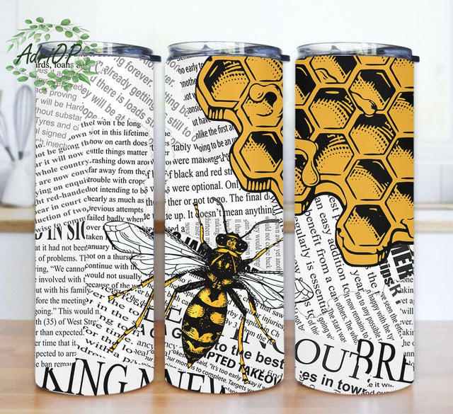 Bee 20oz Tumbler Png, Honeycombs Tumbler Design, Bee Newpapers Tumbler Wrap, Bee Happy Design Png, Bee Lover Gift, Instant Download Sublimation AdriOP 