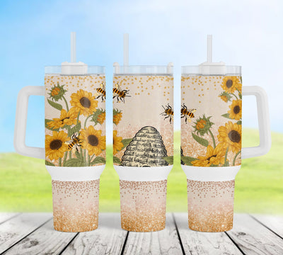Bee 40oz Tumbler Sublimation Design, Honey Bee Sunflowers 40oz Tumbler Wraps Templates PNG Digital Download Sublimation CaldwellArt 