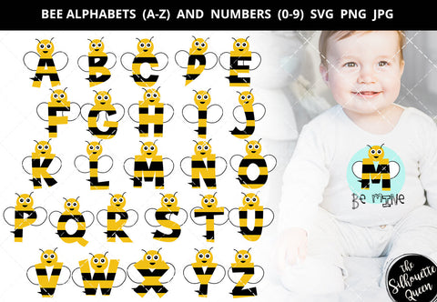 Bee alphabet a-z svg, bee number 0-9 svg, alphabet clipart, letters svg font, cut files for cricut, cut files for cricut SVG Loveleen Kaur 