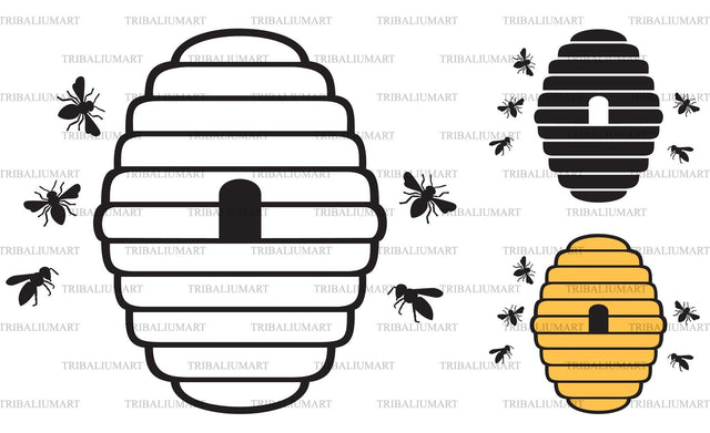 Bee and beehive. Honey design SVG TribaliumArtSF 