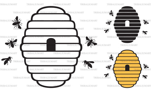 Bee and beehive. Honey design SVG TribaliumArtSF 