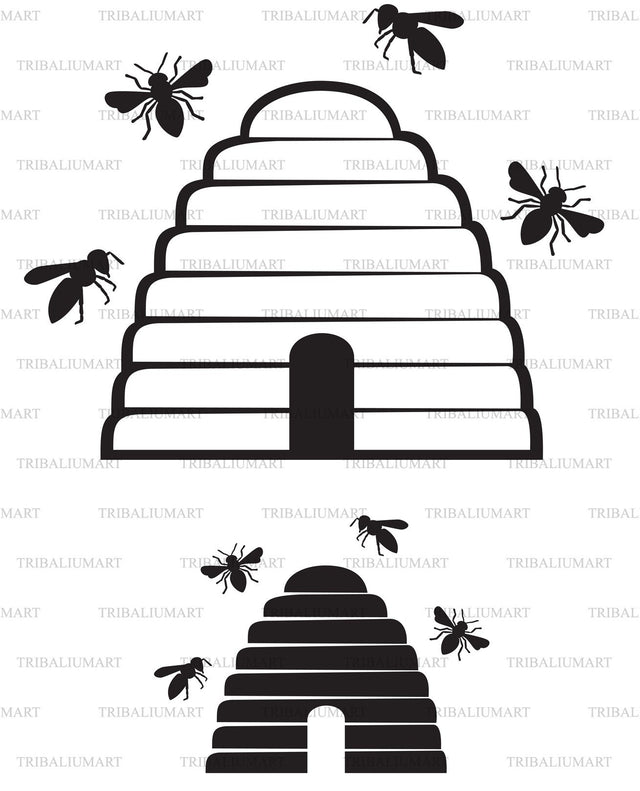 Bee and beehive. Honey design SVG TribaliumArtSF 