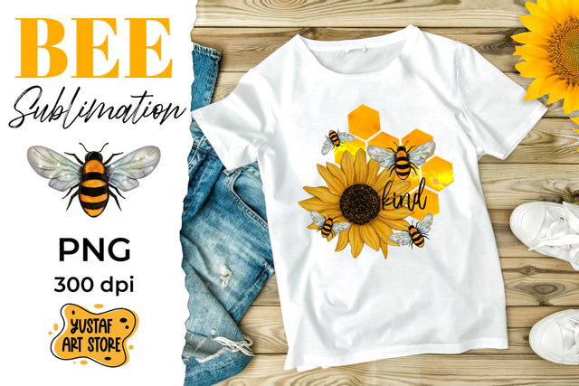 Bee and chamomile sublimation design "Bee kind" quote Sublimation Yustaf Art Store 