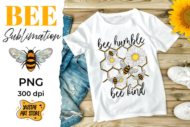 Bee and chamomile sublimation design "Bee kind" quote Sublimation Yustaf Art Store 