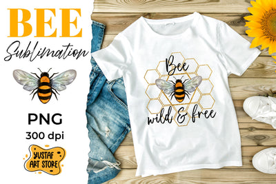 Bee and chamomile sublimation design "Bee.Wild & free" quote Sublimation Yustaf Art Store 